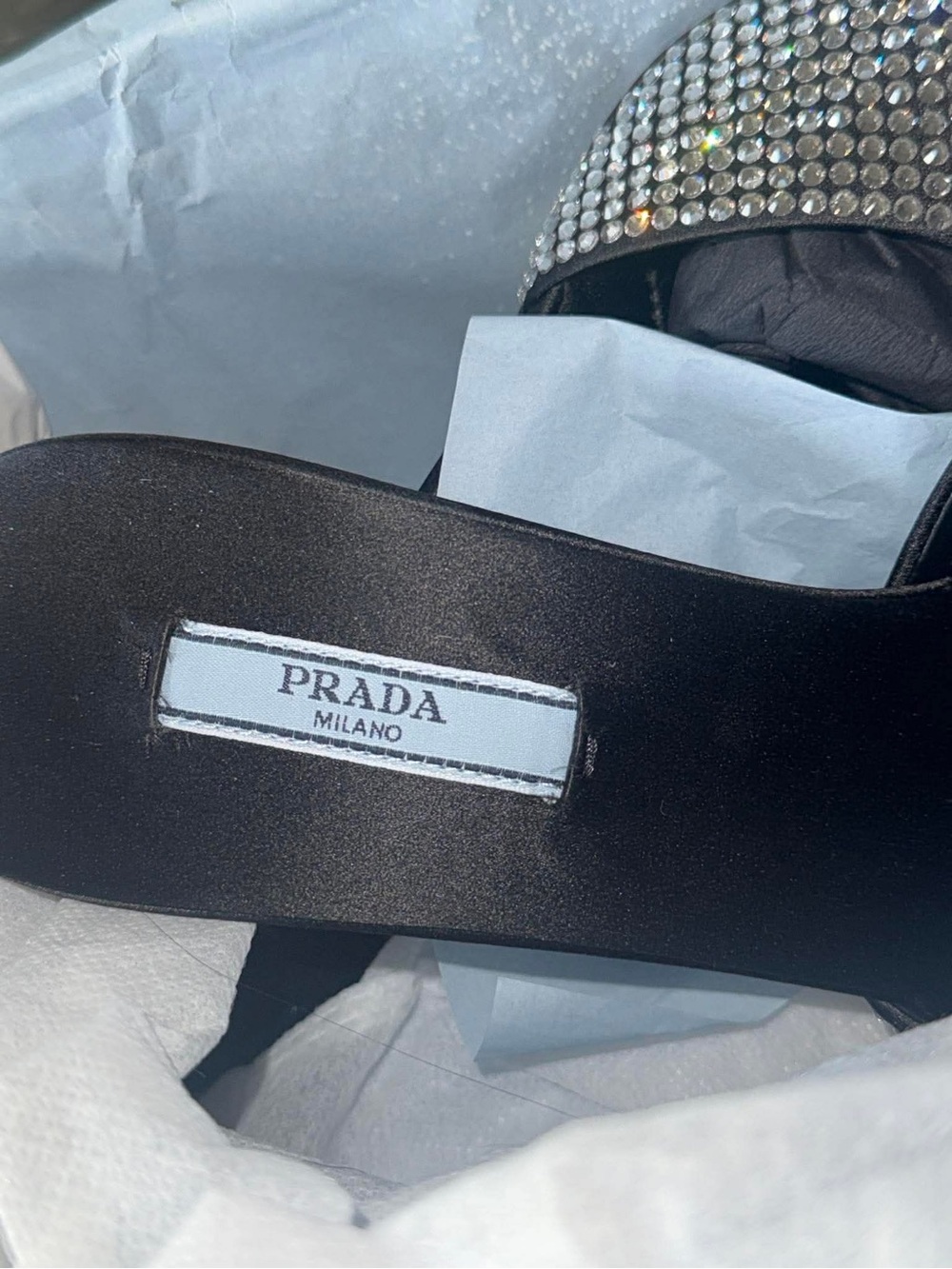Prada SATIN HEELED SANDALS WITH CRYSTALS - Picture 12 of 15